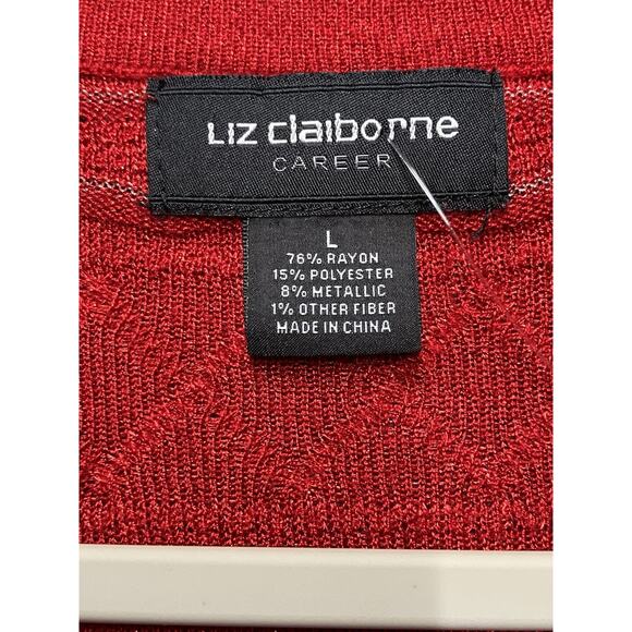 Liz Claiborne Sweater Woman’s L Red Sparkle Metallic Glam Christmas Holiday - Picture 4 of 8